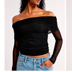 Long Sleeve Off the Shoulder Mesh Top